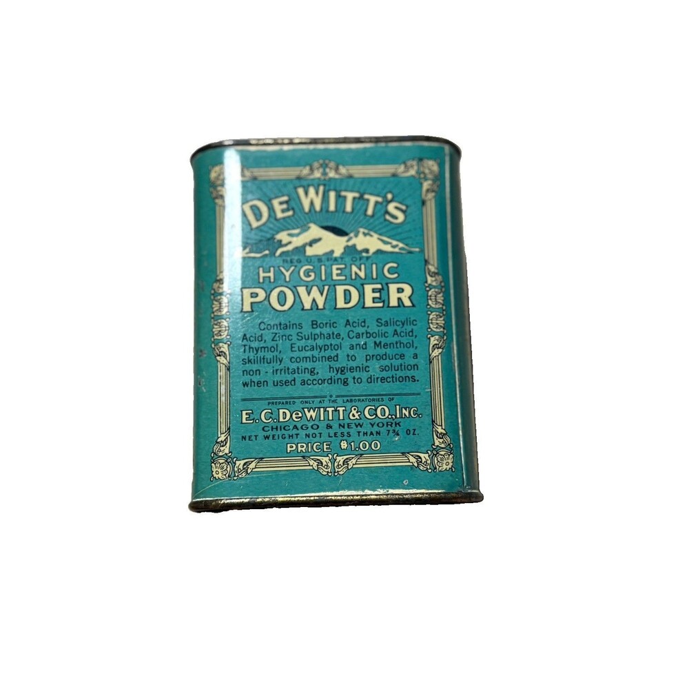 Vintage De Witt’s Hygienic Powder  Tin/ Vintage Apothecary Tin, USA, (empty)
